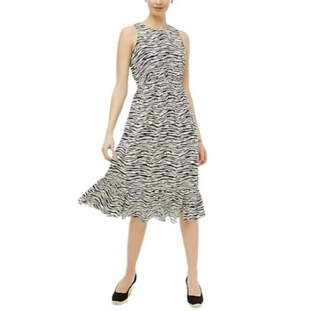 J. Crew Dress Zebra 4 Black‎ Sleeveless Tiered Midi Animal Print Cocktail Whimsy